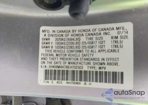 2014 Honda Cr-V Ex-L from USA, damaged, VIN 2HKRM4H78EH702503